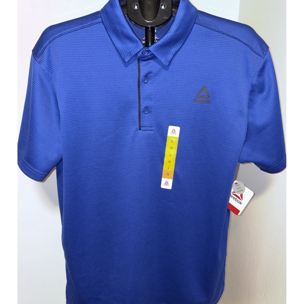 Large 42-44 Mens Reebok Performance 3-Button Polo Short Sleeve Navy Blue